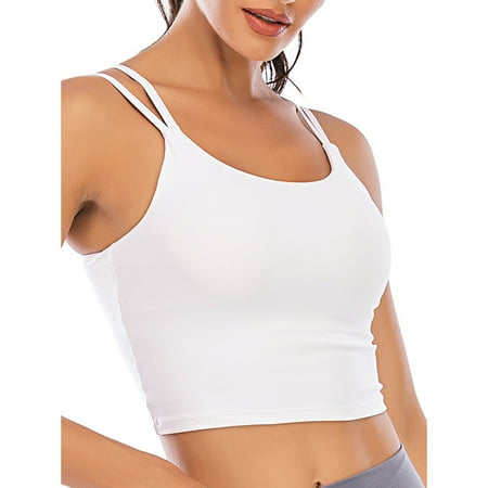 Women s Low Impact Strappy Padded Sports Bra Cross Back Straps Yoga Bra Tops  White  L