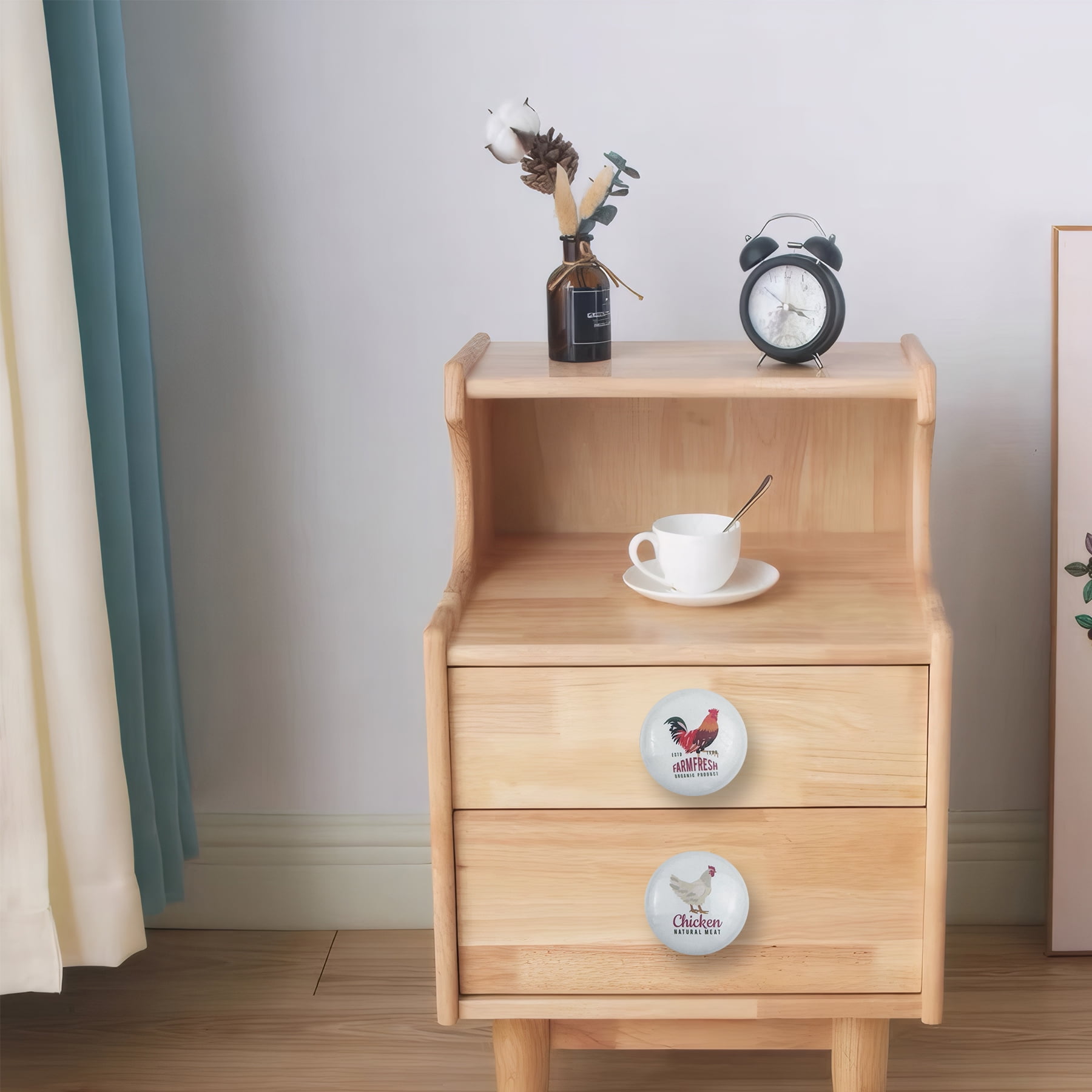 Jamjam 1.5" Set of 8 Farmhouse Rustic Cabinet Door Ceramic Knobs Chicken Farm Animal Kitchen Dresser Drawer Pulls and Knobs