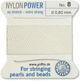 thumbnail image 2 of Griffin Nylon Bead Cord Perlseide - White Color – Size 8 (0.80mm) – 2 Meters per Card – Stainless Steel Needle Attached – for Knotting Pearls, Gemstones, Crystals and Beads, 2 of 7