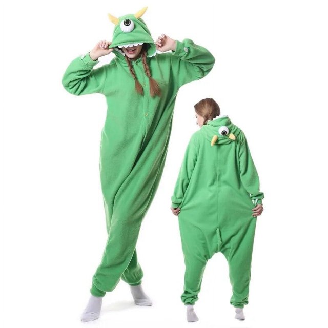 Adultos Unisex verde Mike Wazowski Kigurumi pijamas hombres traje divertido Anime Onesies traje pareja ropa de casa ropa de fiesta de Navidad