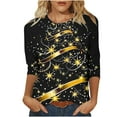 thumbnail image 2 of UPPADA 3/4 Length Sleeve Womens Tops Casual Loose Fit Crewneck T Shirts Cute Solid Three Quarter Length Tunic Tops Cute Xmas Outfits for Laides blusas largas casuales Gold,XL, 2 of 5