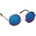 thumbnail image 3 of grinderPUNCH Aviator Vintage Style Lens Round Adult Sunglasses Womens - Silver Blue, 3 of 5