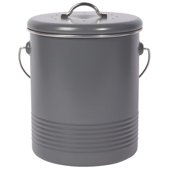 Now Designs Compost Bin Acero con recubrimiento en polvo de carbón con filtro de carbón 8.5 pulgadas de alto 1.25 galones