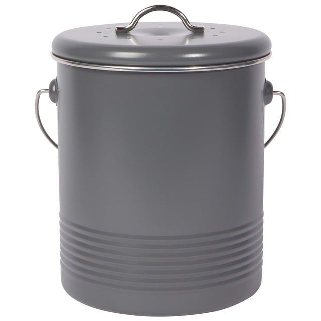 Now Designs Compost Bin Acero con recubrimiento en polvo de carbón con filtro de carbón 8.5 pulgadas de alto 1.25 galones