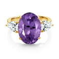 thumbnail image 2 of Gem Stone King 18K Yellow Gold Plated Silver Purple Amethyst and White Created Sapphire Ring for Women (9.00 Cttw, 14X10MM Oval and 7X5MM Pear Shape, Gemstone February Birthstone, Size 5), 2 of 3