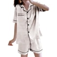 thumbnail image 2 of YHAJDS 2 Piece Sleepwear Short Sleeve Button Down with Shorts Summer Pajama Set for Women, 2 of 5