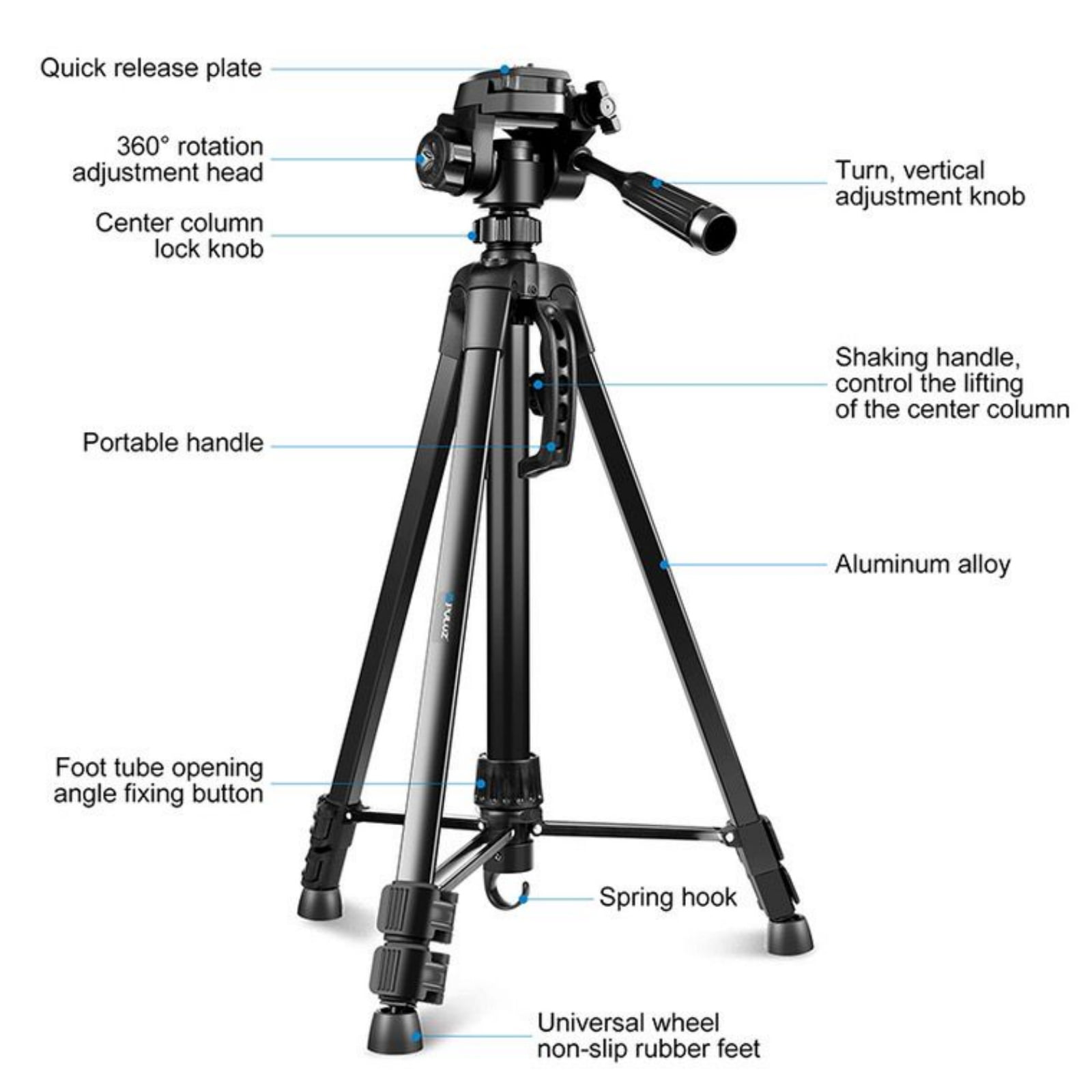 67" Camera Tripod, Portable and Flexible Tripod with Clip and Adapter, Porfessional Aluminum Tripod Stand for Mirrorless, DSLR, Phone, Camcorder, Spotting Scopes, Binoculars, Telescope