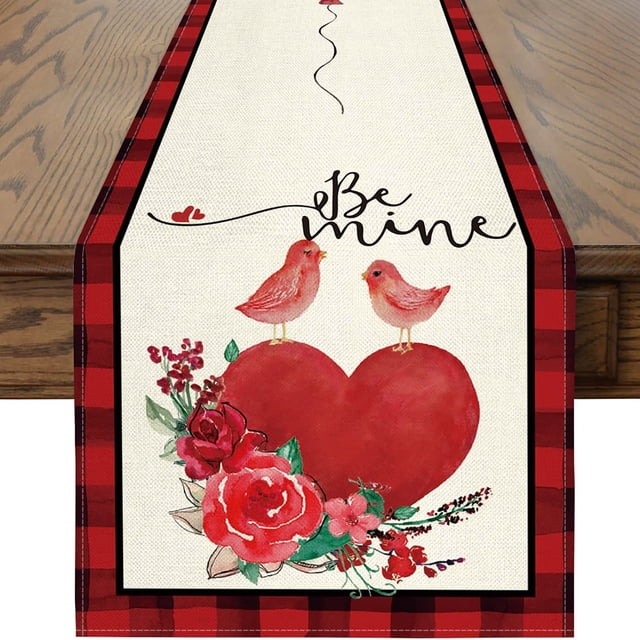 EGNMCR Tablecloths, Table Runner Valentine's Day Table Flag Festival Decoration Little Gnome Pattern Linen Table Cloth 33 * 275cm a tablecloth