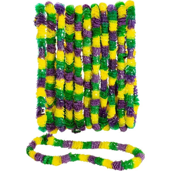 Fu Express 12 Pieces Mardi Gras Tri-Color Poly Leis, Apparel Accessories, Luauwear, Mardi Gras, Multicolor