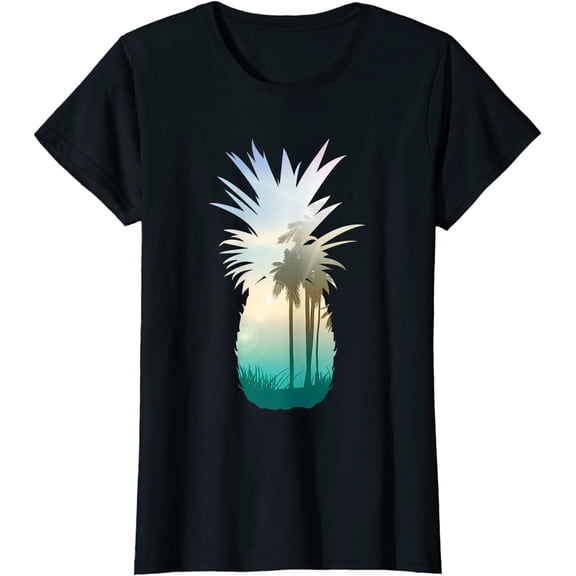 Cool Graphic Pineapple Sunset Palm Tree Beach T-shirt