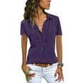 thumbnail image 3 of FASHIONWT Women Summer Open Placket Lapel Neck Stitching Casual Shirt Top, 3 of 3