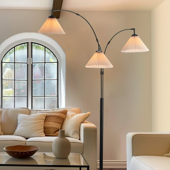 80'' Arc Floor Lamp, Dimmable, 3-Arm, Adjustable Tiered, Weighted Base