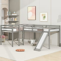 Euroco Wooden L-Shaped Loft Bed, 2 beds in 1 for Kids Teens, Gray