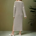 thumbnail image 6 of Women's Sweater Dress， Long Sleeve Striped Knit Dress with V Neck， Casual Fall and Winter Dress， Comfortable Acrylic Dress, 6 of 7