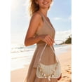 thumbnail image 6 of Gustave Women's Woven Straw Shoulder Bag Beach Small Underarm Tote Purse Boho Hobo Handbag with Seashell Pearl Beaded Chain for Summer Casual Vacation - Khaki, 6 of 7