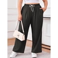 thumbnail image 2 of SHOWMALL Plus Size Pants for Women 3X, Dark Gray Relaxed Fit Wide Leg Casual Pants with Drawstring Elastic Waist and Pockets for Everyday Wear, 2 of 7