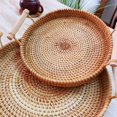 thumbnail image 5 of Rattan Basket 1Pc Hand Woven Rattan Serving Tray Decorative Round Rattan Storage Plate With Handles Rustic Breakfast Fruit Snack Coffee Tea Baskets, 5 of 5