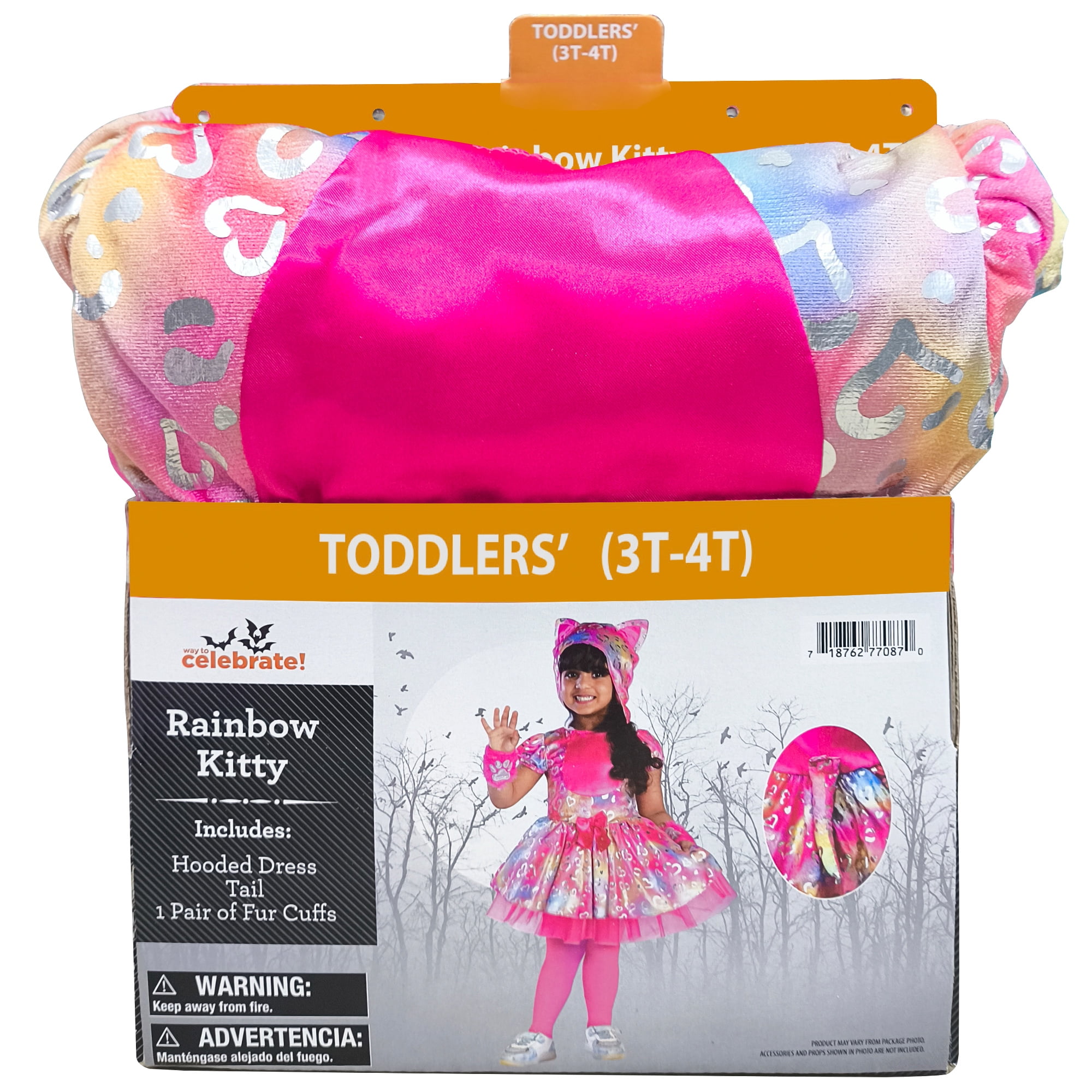 Rainbow Kitty Halloween Costume for Toddler, Size 3- 4T, by Way to Celebrate