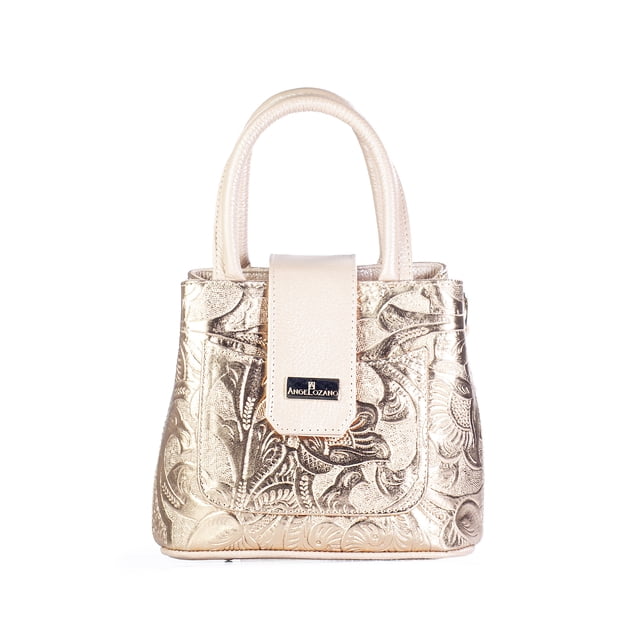 Bolso A ÁNGELOZANO Aurelia tipo Satchel en Piel Grabada Oro Rosa con Asa y Correa Desmontable