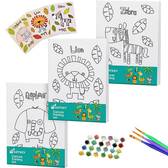 Artkey Canvas,5" x 7" inch 3 Packs Pre Drawn Canvas Set,Art and Craft Kit for Painting for Children,Unisex