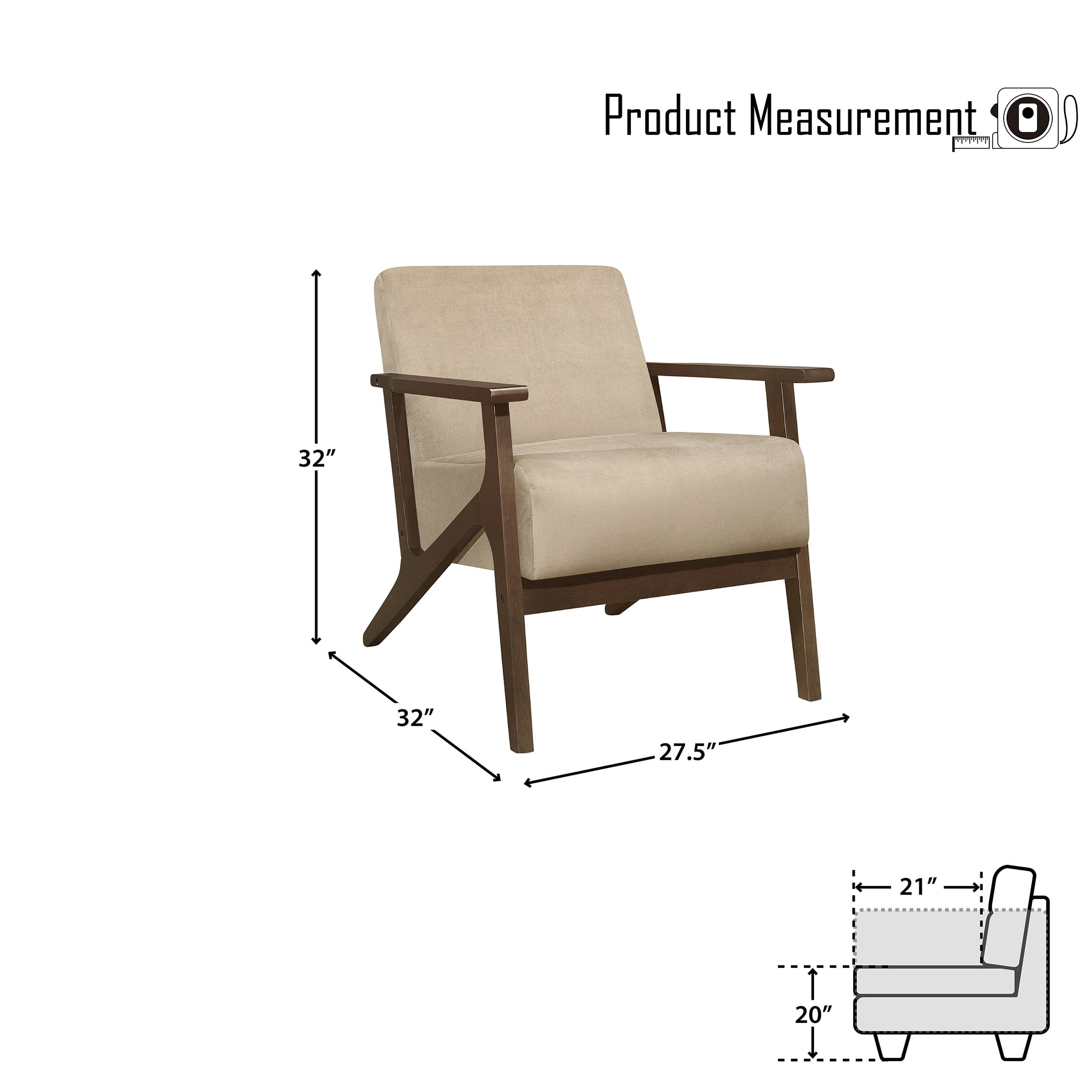 OakvillePark Doran Velvet Fabric Upholstered Accent Chair, Light Brown