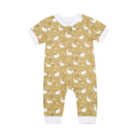 

Kiapeise Baby Easter Clothes Short Sleeve Rabbit Print Jumpsuit