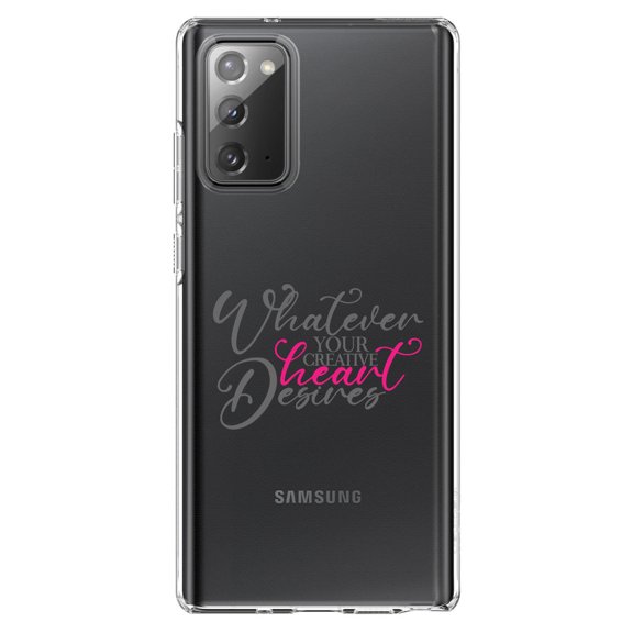 DistinctInk Clear Shockproof Hybrid Case for Samsung Galaxy Note 20 (6.7" Screen) - TPU Bumper Acrylic Back Tempered Glass Screen Protector - Whatever Your Creative Heart Desires