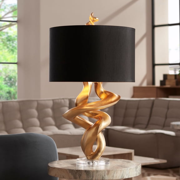Kathy Ireland Impressions 33" Tall Sculpture Base Large Modern Luxury End Table Lamp Gold Leaf Finish Single Living Room Bedroom
