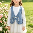 thumbnail image 5 of Girl's Denim Vest Jackets Lapel Button Down Embroidery Lace Outwear Fashion Casual Fall Outwear With Pockets (11 Years, Blue), 5 of 9
