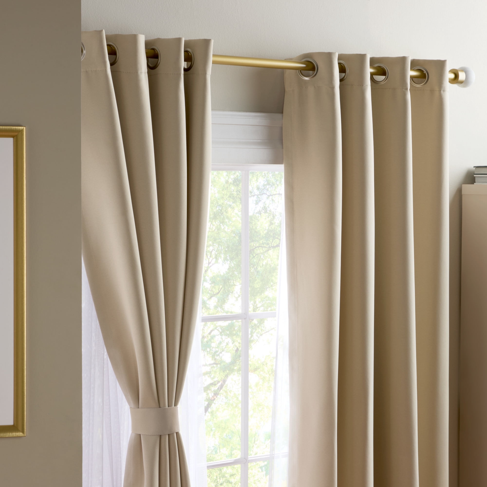 TOWN & COUNTRY LUXE Oslo Double Layer Indoor Curtains, Room Darkening and Sheer, Grommet Top, Energy Efficient, 2-Pack Set, 52"x96", Beige