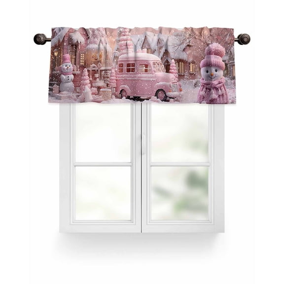 Pink Christmas Car Kitchen Valances for Windows Winter White Snowscape Valance Curtains  for Kitchen /Living Room/Bedroom/ Bathroom Decor, 54"x18 " ,Rod Pocket 1 Panel,