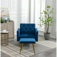thumbnail image 2 of Accent Chair with Ottoman, Velvet Button Tufted Upholstered Recliner Lounge Chair with Adjustable Armrests and Backrest, Comfy Single Sofa Chair Armchair for Living Room Bedroom Apartment, Navy, 2 of 7