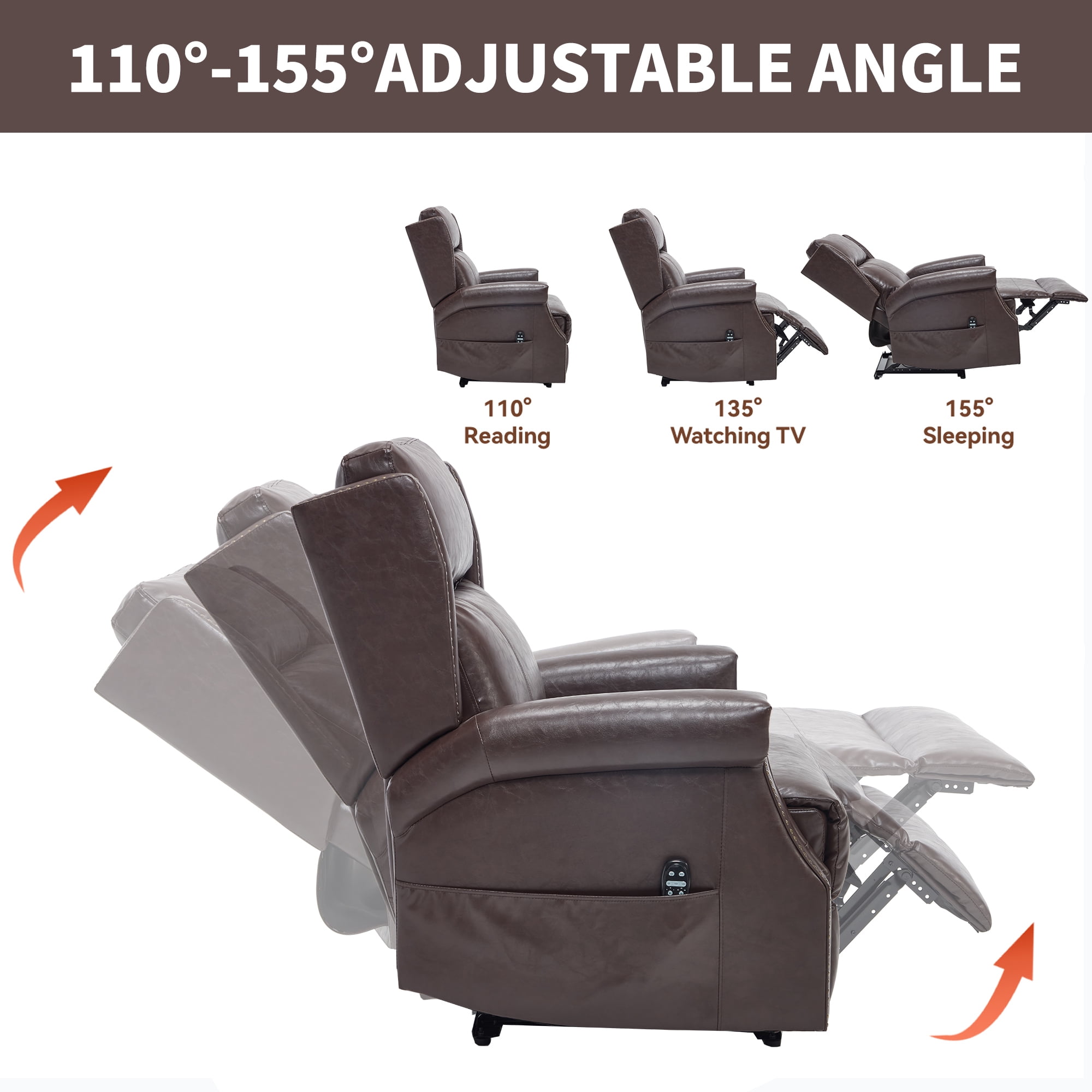 Leumius Recliner Chair for Elderly with Heat and Massage,Heavy Duty Recliners with Side Pockets for Living Room,Antique Brown