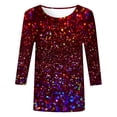 thumbnail image 4 of Womens 3/4 Sleeve Shirts Oversized Printed T Shirt Casual Sequined Round Neck Loose Fashion Top Trendy Flowy Tees, 4 of 5