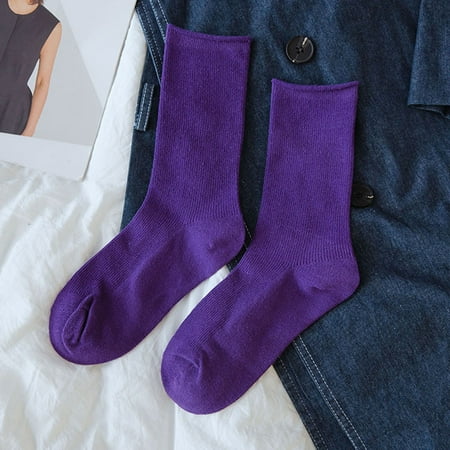 

Women s Solid Autumn Socks Casual Cotton Socks Warm Socks Dark Purple