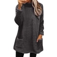 thumbnail image 5 of Tweang Fleece Sweater Women Thick Sweatshirts for Women Thermal Sweater for Women Cowl Neck Knit Cozy Sweaters Mock Neck Tops for Women Fleece Hoodie Women Waffle Knit Tops for Women Dark Gray 1 L, 5 of 9
