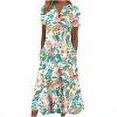 thumbnail image 1 of Robes d'Été Robe d'Été Casual V-Neck Boutons Manches Courtes avec Poche Imprimé Swing Robes Vert Menthe M, 1 of 5