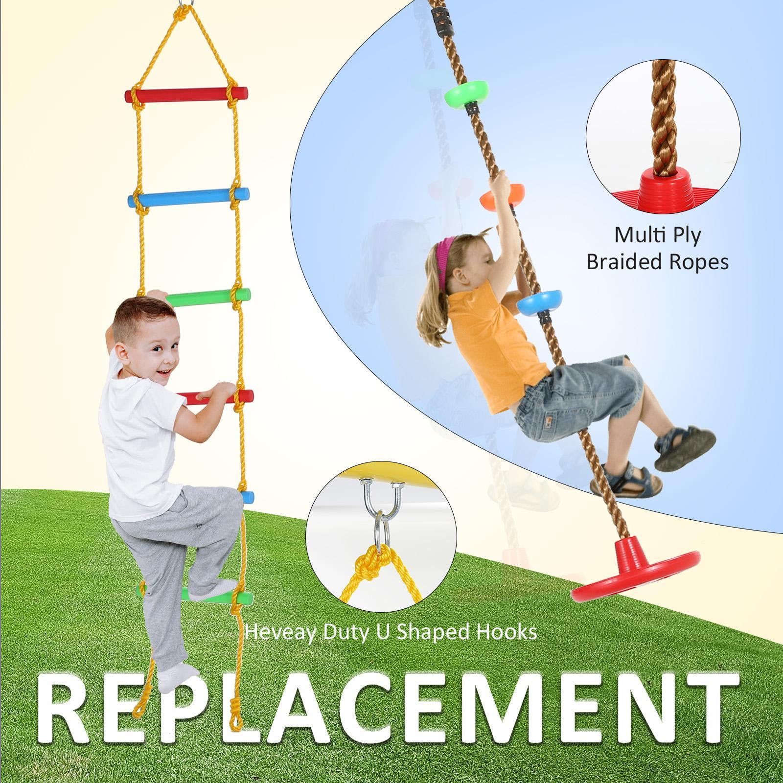 4 in 1 Swing Set, Heavy Duty A-Frame Swing Frame, Weight Capacity 440 lbs Adjustable Outdoor Playground with Swing Seat, Bird's Nest Swing Seat, Climbing Ladder and Climbing Rope - 2