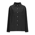 thumbnail image 4 of Crunowin Womens Button Down Shirts Solid Color Long Sleeve Linen Blouse Tops for Spring Summer Black Size S, 4 of 6