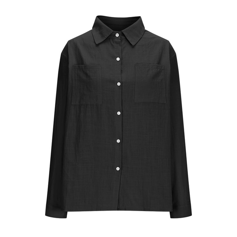 Homenesgenics Fall Tops for Women Long Sleeves Women's Fashion Solid Button  Shirt Female V-Neck Loose T-Shirt Blouse Black L - Walmart.com