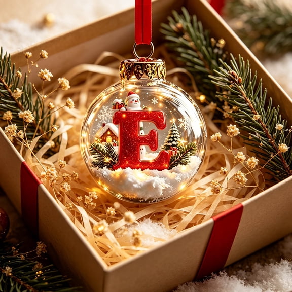 Christmas Ornaments, Personalized Alphabet Letter Christmas Tree Hanging Decorations A Z Initial Baubles with Santa Hat Winter Scene for Holiday Party Home Decor, 1PCS