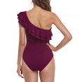 thumbnail image 4 of EIMELI Ruffled Trim Asymmetric Backless One-shoulder Neckline High Elasticity Tight Halter High Waist Solid Color Ladies One Piece Swimsuit, 4 of 6