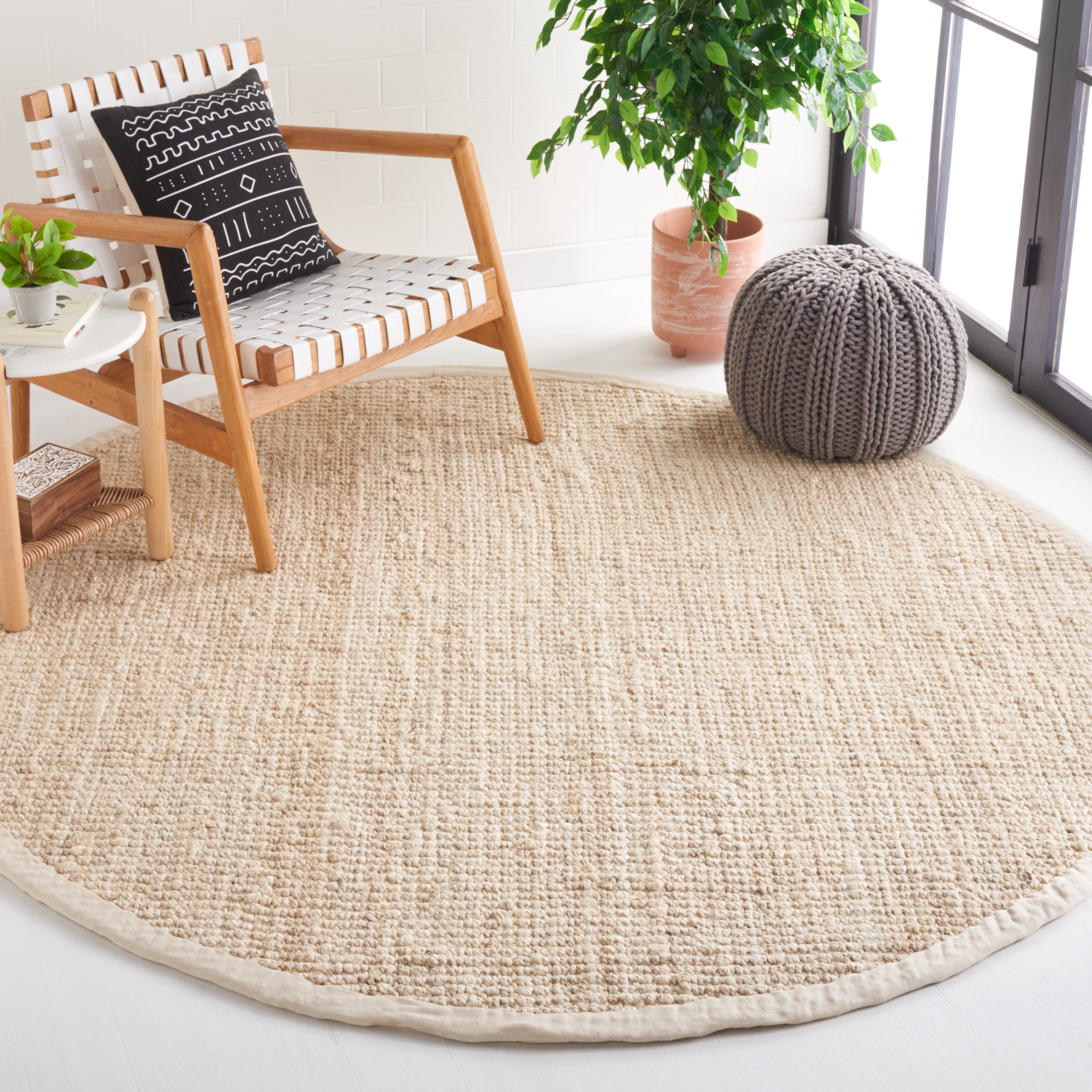 Safavieh Natural Fiber Delmar Solid Area Rug, Bleach/Ivory, 3' x 3' Round