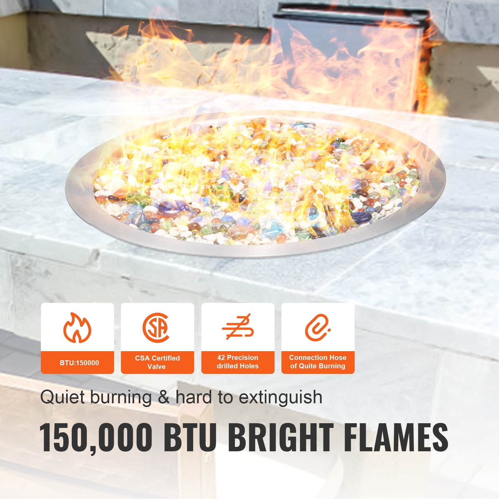 BENTISM 18.03" x 18.03" 150,000 BTU Propane and Natural Gas Stainless Steel Fire Pit