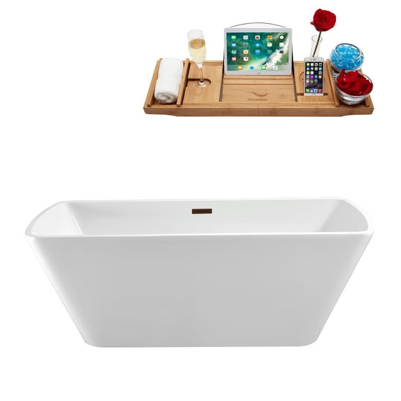 59" Streamline N680ORB Soaking Freestanding Tub and Tray With Internal Drain