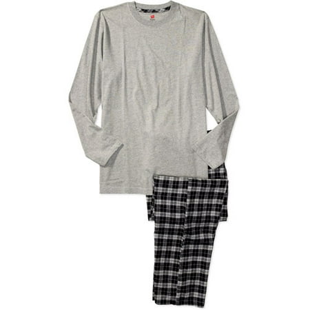 Hanes - Big Men's Long-Sleeve Crew Tee and Flannel Pajama Pants, Size 2XL