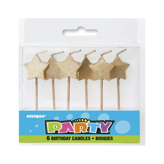 Star Pick Birthday Candles, Gold, 6ct