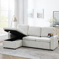 thumbnail image 3 of Corduroy Upholstered Sleeper Sectional Sofa with Storage Chaise, L-Shaped Modular Convertible Sofa Bed, Pull Out Couch Bed, Side Armrests with Cup Holders, USB Charging Port, Beige, 3 of 9