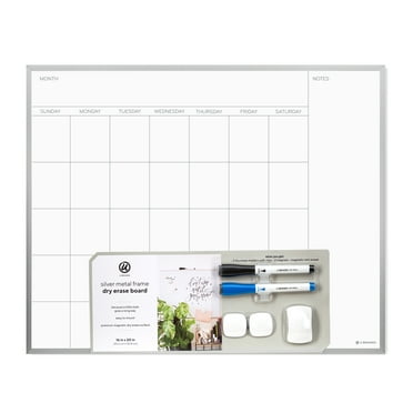 U Brands 16x 20 in. Magnetic Monthly Calendar Dry Erase Board, Silver Aluminum Frame
