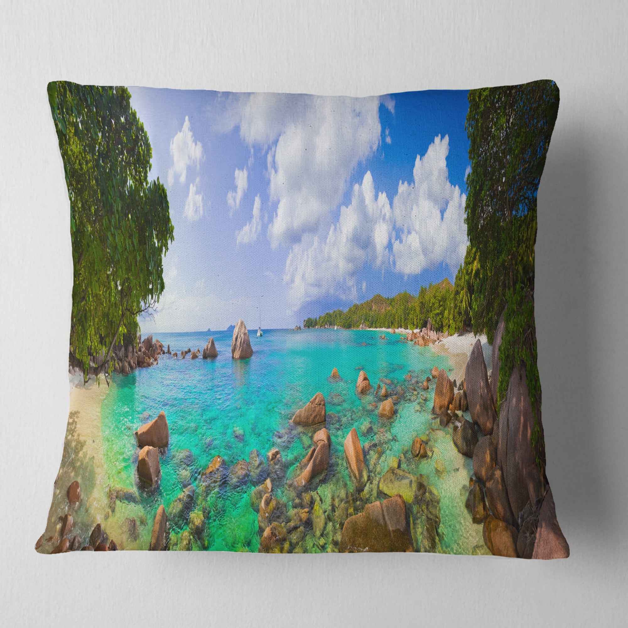 Designart Beach Anse Lazio at Seychelles - Landscape Photography Throw Pillow - 16x16
